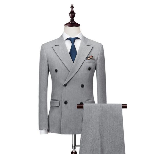 

grey,black men suits for wedding double breasted custom made groomsmen suits peaked lapel man blazers 2 pieces jacket pants party, Black;gray