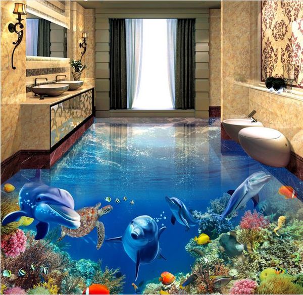 

deskwallpaper wood dolphin sea turtle underwater world 3d stereo bathroom floor tile floor painting