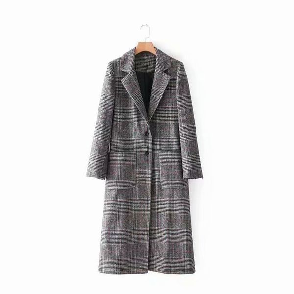 

new autumn winter women trench coat vintage plaid single breasted elegant lady long trench coat windbreaker outwear, Tan;black