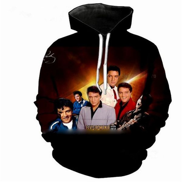 

новые моды известный элвис пресли король рок 3d печати толстовки мода одежда женщины / мужчины толстовка толстовки повседневный пуловеры k17, Black