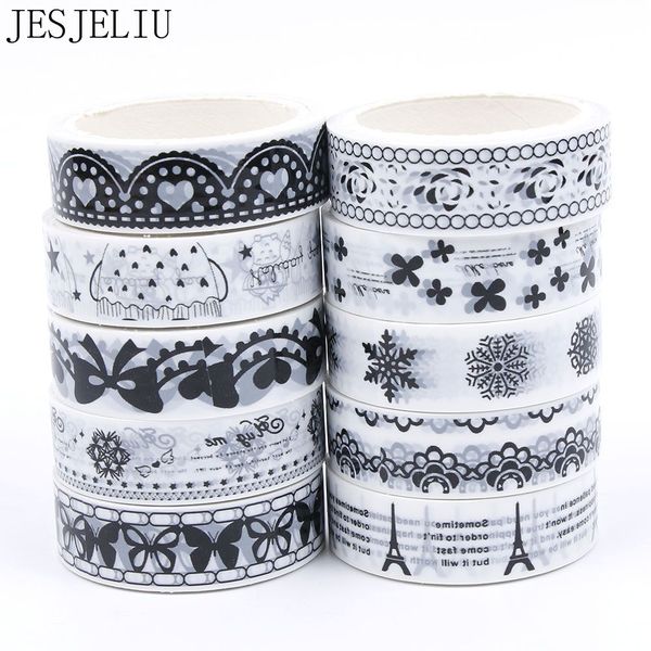 

10 pcs/lot black and white adhesive tape japanese washi tape decorative diy scrapbook paper p masking 2016