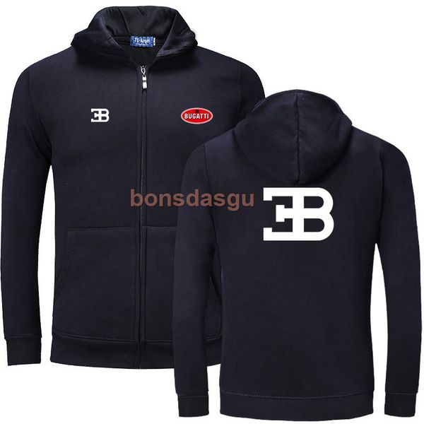 

bugatti car logo zipper fitness casual fleece jacket sweatshirts streetwear hoody, Black