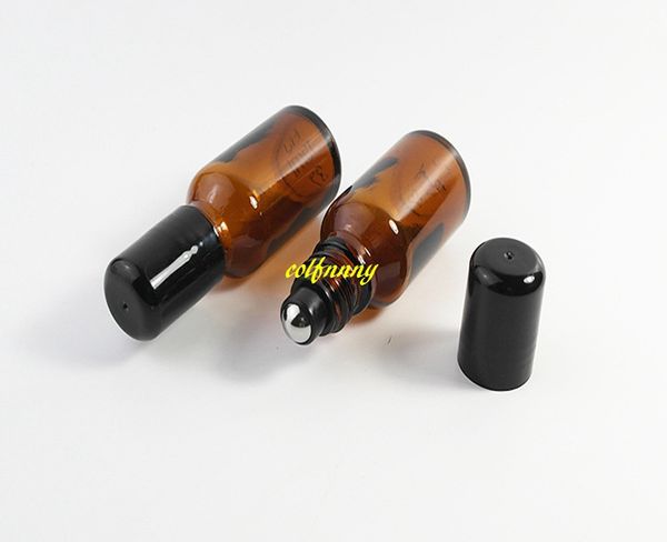 

10pcs/lot 15ml thick amber glass empty roll on bottle essential oil packaging bottles stainless steel roller ball container