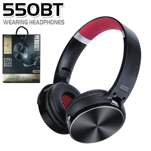 

550bt wireless headset stereo bluetooth headphones noise cancelling music player with mic retractable headband support tf card bt 4.2 in box