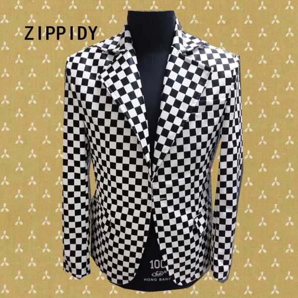 Compre Traje De Hombre A Cuadros Blanco Y Negro Chaqueta Pantalón Cantante Masculino Trajes De Bar Para Discoteca Conjunto Bighearted Slim Stage
