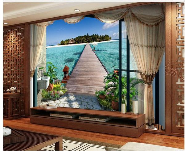 

hd стерео 3d вид на море тв фон стены 3d фрески обои для гостиной