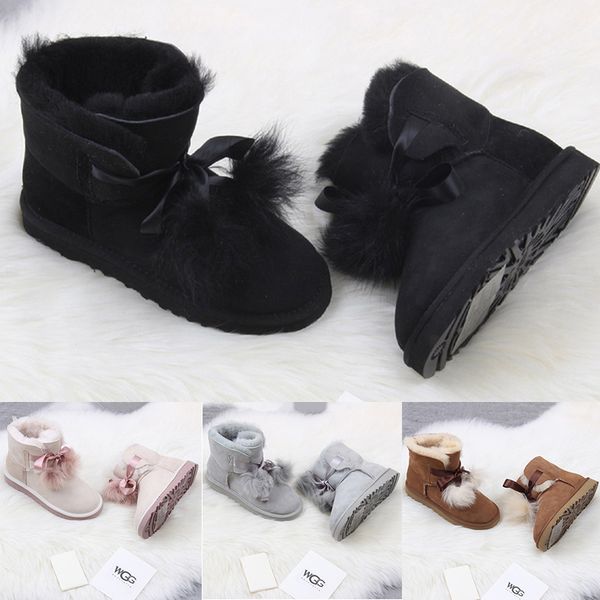 

2018 winter australia classic snow boots wgg tall boots real leather bailey bowknot women's bailey bow knee boots shoes, Black