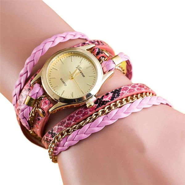 

claudia new fashion wrap around bracelet watch synthetic leather chain watch fabulous woman dropship, Slivery;brown