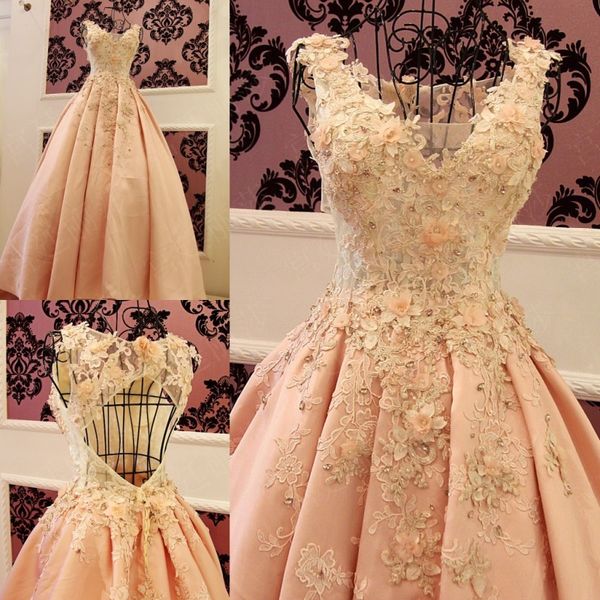 

vneck foor length ball gown 3d floral applique sleeveless evening dresses custom made stain sweet prom dresses, Black;red