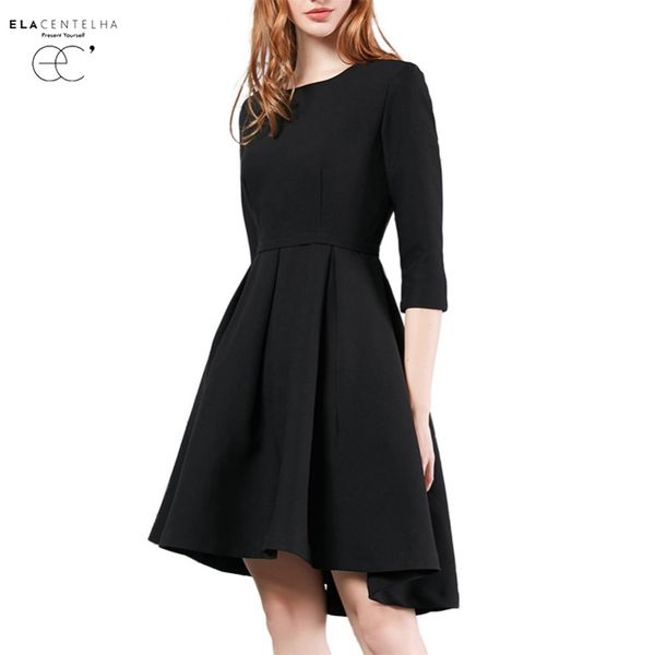

elacentelha women dress elegant ladies o-neck three quarter sleeve slim empire party dresses vestidos female irregular dress, White;black