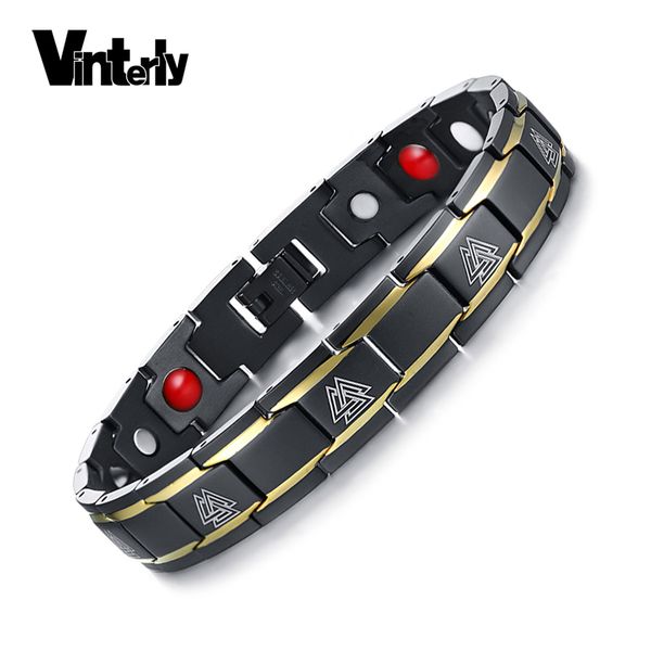 

vinterly viking magnetic bracelet men stainless steel black gold-color hologram bracelets health energy bracelet drop-shipping