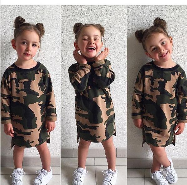 

lovely girls clothes 2018 fashion camouflage print girls dresses summer kids girl long sleeve dress toddler girls clothing baby dress, Red;yellow
