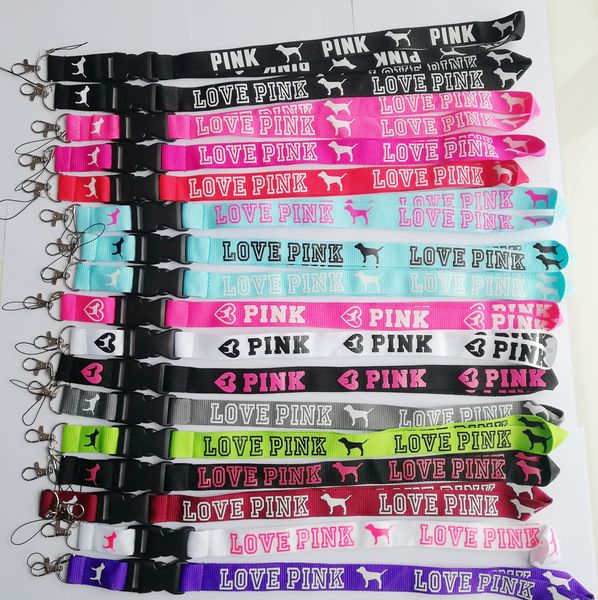 

20pc lot love pink lanyard for mp3 4 cell phone key chain lanyard whole ale l001