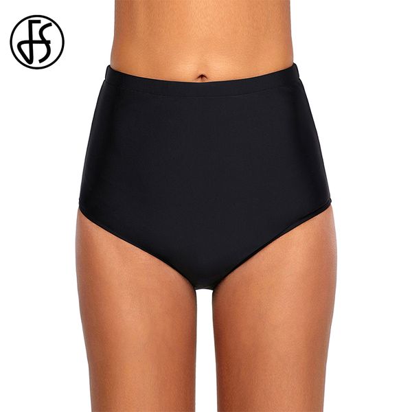 

fs 2018 solid black retro high waist swim bikini bottoms for women feminine ladies firm control slimming swim brief xl, White;black