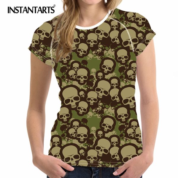 

instantarts skulls print women dry quick short sleeve slim sport t shirt gym jerseys fitness shirt trainer running t-shirts, Black;blue