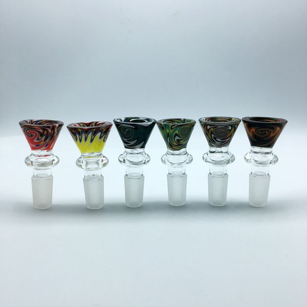 14 мм 18 мм парик вилять стеклянные чаши с мужской сустав 6 цветов курить Бонг чаши кусок для табака стекла водопроводные трубы бонги Dab буровых установок