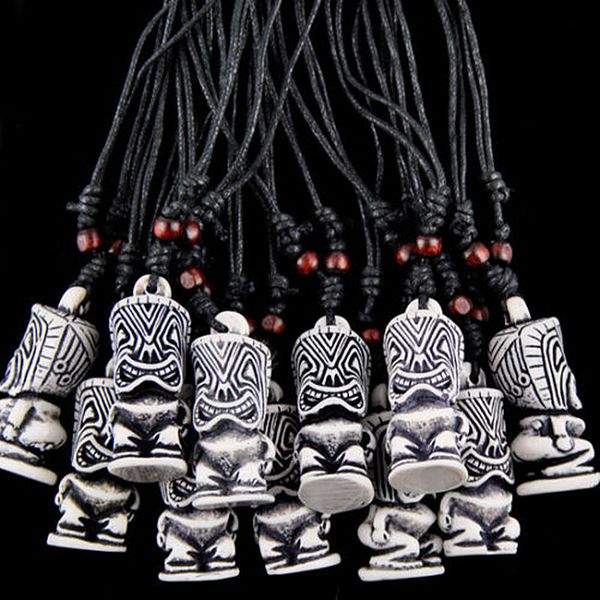 

fashion jewelry wholesale 12pcs/lot imitation yak bone carving tiki totem pendant necklace lucky amulet talisman for men women's gift m, Silver