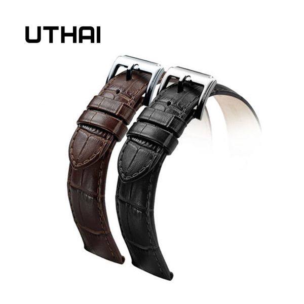 

uthai z01 new watch bracelet belt black watchbands genuine leather strap watch band 18mm 20mm 22mm quartz bands, Black;brown