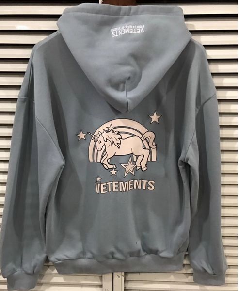 

kom 18ss hip hop fashion vetements letter sweatshirt unicorn kanye west men wome oversized hoodie cotton, Black