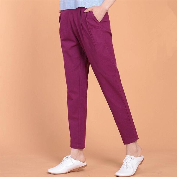 

autumn 2017 spring summer elastic waist harem pants cotton linen solid color causal ankle-length pants large size trousers -7xl, Black;white