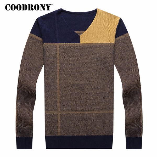 

coodrony sweater men autumn winter thick warm mens sweaters casual patchwork v-neck pullover men wool knitwear jersey hombre 121, White;black