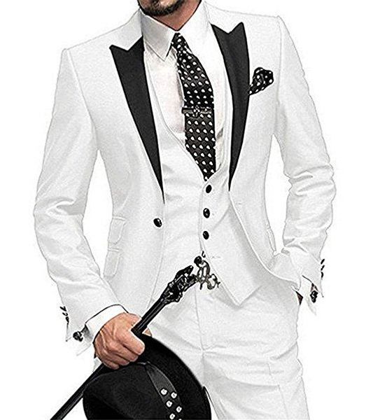 

custom white slim fit men suits 2018 wedding black peaked lapel groom tuxedos 3 pieces (jacket+pants+vest) groomsman suits man blazer, Black;gray