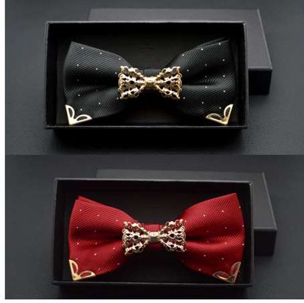 

new boutique hollow metal decoration for wedding groom men neck wear butterfly knot dot bow tie cravat male party black, Black;gray