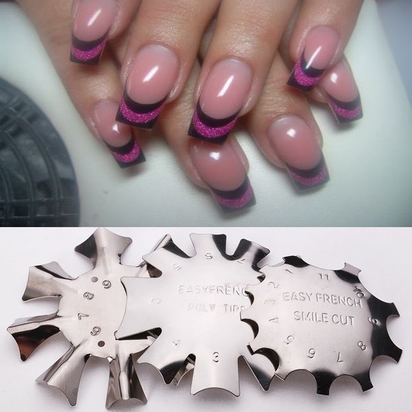 

beauty metal nail template edge professional 1-9 sizes v shaped cut trimmer french false nails manicure tool, White