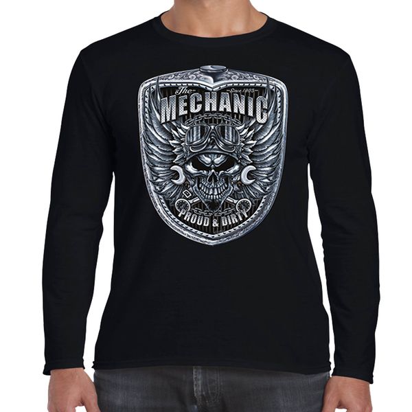 Mens Hotrod Long Sleeve T Shirt Vintage Classic Mechanic Grill