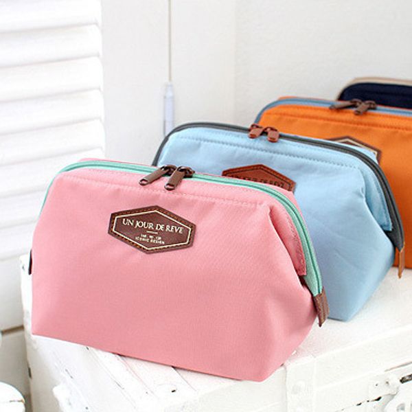 

Designer Double Zipper Cosmetic Bag For Women Makeup Organizer Ladies Travel Cosmetic Bags Cases Blue Pink Sky Blue Orange Colors Sale