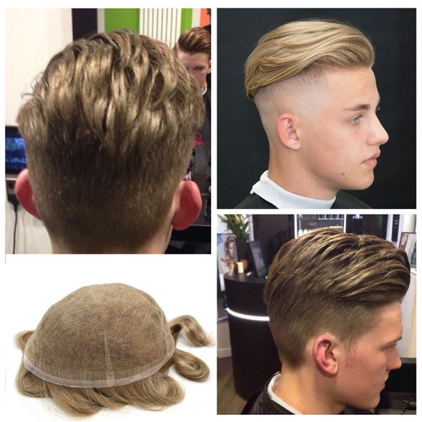 Blonde Swiss Lace Mens Toupee Full Lace Toupees For Men Bleached