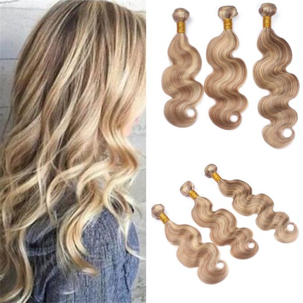 Light Brown Blonde Piano Human Hair Weave 3 Bundles 27 613 Mixed