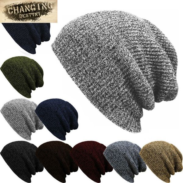 Hat Chunky Laine Câble Tricot Baggy Slouch Pom Pompon Bonnet à Rayures Polaire Doublé