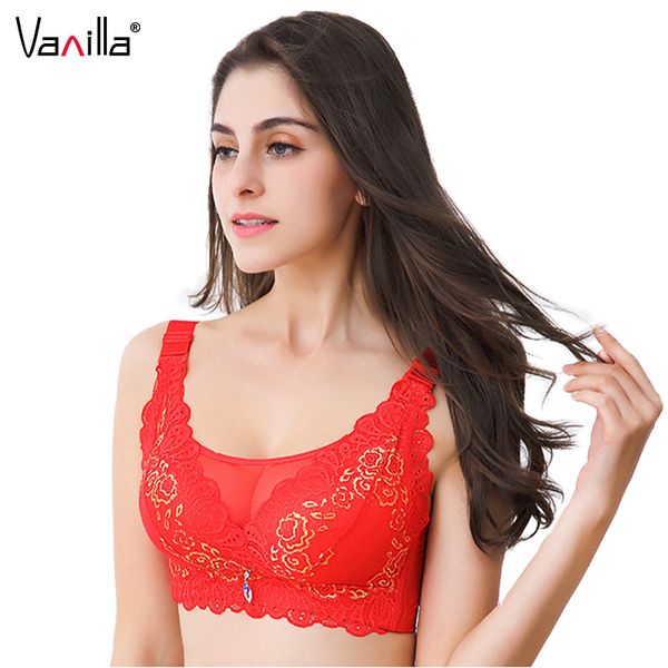 

vanilla push up bra ultimate thin seamless wire lace bras for women bralette adjusted-straps floral brasier mujer 6605, Red;black