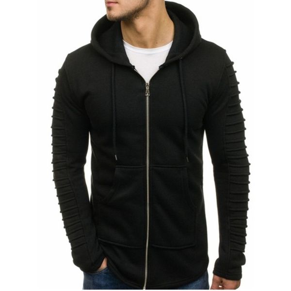 

calofe plus size 3xl hoodies sweatshirts men fashion solid long sleeve mens jacket coat autumn pleated cardigan sweatshirt, Black