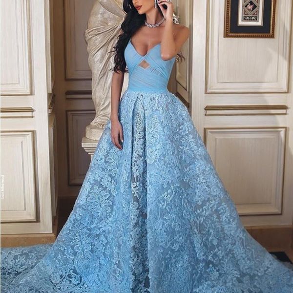 

glamorous sky-blue prom dresses spaghetti straps ruched sleeveless key hole party dresses saudi lace applique a-line evening dresses, Black