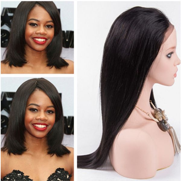 For Black Women Lace Front Human Hair Wigs Silky Straight Indian