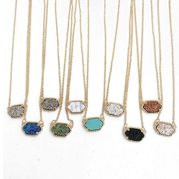 

fashion druzy drusy necklace silver gold plated 10 colors faux natural stone pendant necklaces for women brand jewelry