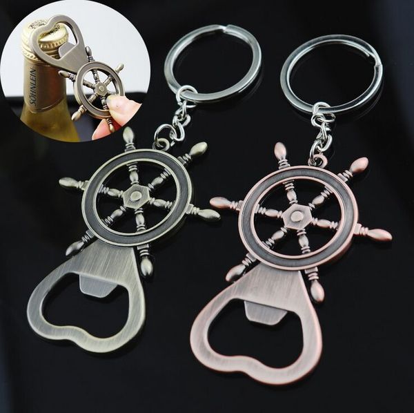 

new vintage rudder opener keychian beverage can opener keyring zinc alloy multifunctional beer bottle opener gifts, Silver