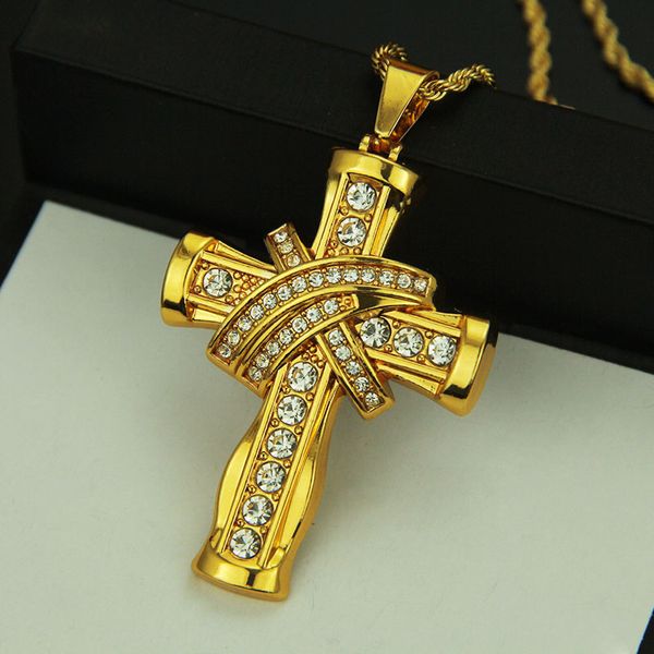 

hip hop iced out crystal cross pendant necklaces for women men fashion jewelry party club decor, Silver