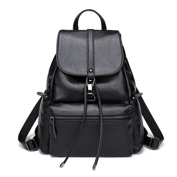 

2018 knapsack student backpack fashion leisure women shoulder bag pu backpack style women handbag big black a186