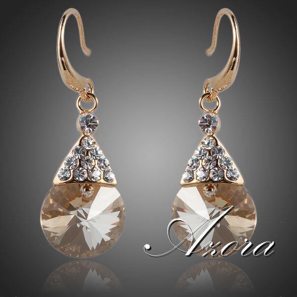 

azora gold color gold round stellux austrian crystal drop earrings te0057, Silver