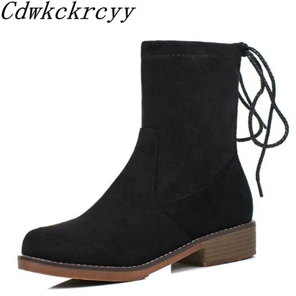 

women boots autumn and winter new style suede grind middle barrel boots student round head middle heel chivalry 34-43, Black