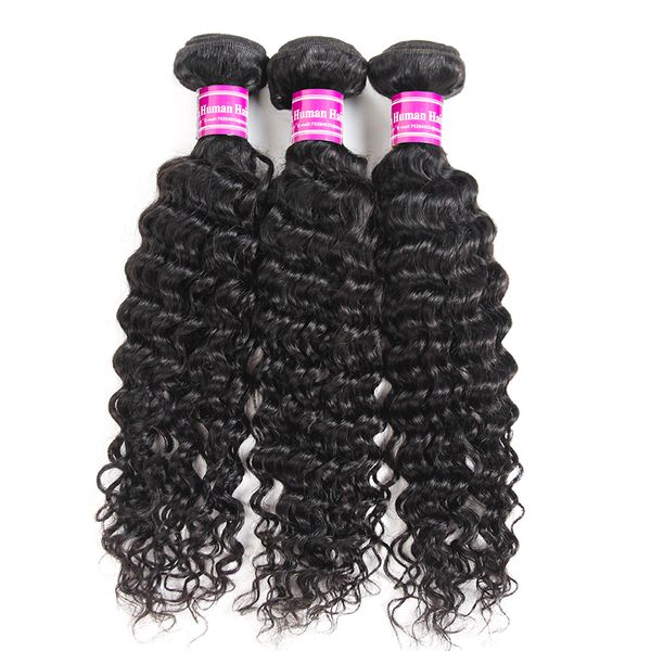 

seller recommend brazilian virgin hair vendors silky deep wave human hair weave bundles peruvian indian malaysian hair extensions wefts, Black