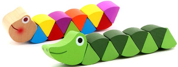 

Worm colored wooden didactic puzzle children learning educational baby development toy finger game for children of gift