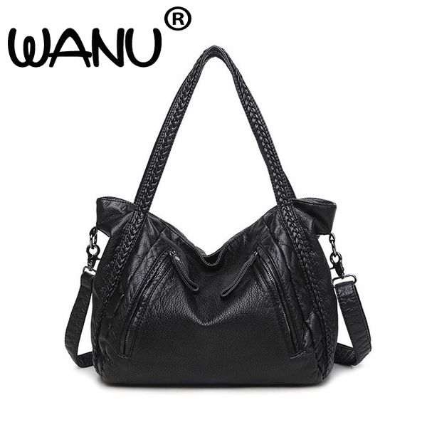 

2017 new large capacity washed leather shoulder bags women american tidal fashion leisure travel bag boutique handle bag