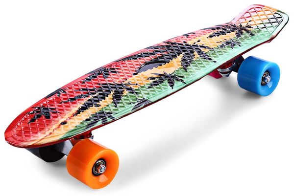 

cl-24 printing maple leaf style skateboard complete 22 inch retro cruiser longboard flashing wheels skateboard trucks