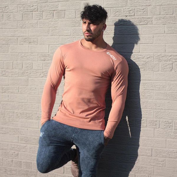 

autumn long sleeve t shirt sports running joggers men shirt fitness sweatshirt elastic men's gym bodybuilding cotton t shirt, White;black