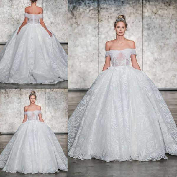 

inbal dror lace ball gown wedding dresses off the shoulder vestido de novia sheer bridal gowns, White