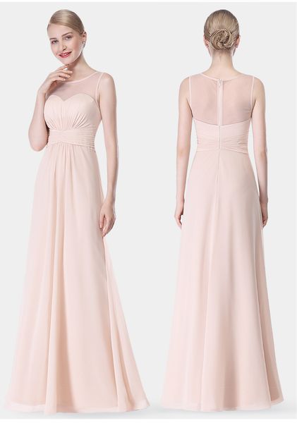 

red bridesmaid dresses chiffon long floor length empire waist maid of honor jewel neck sheer zipper back honor bridal gowns dh4222, White;pink